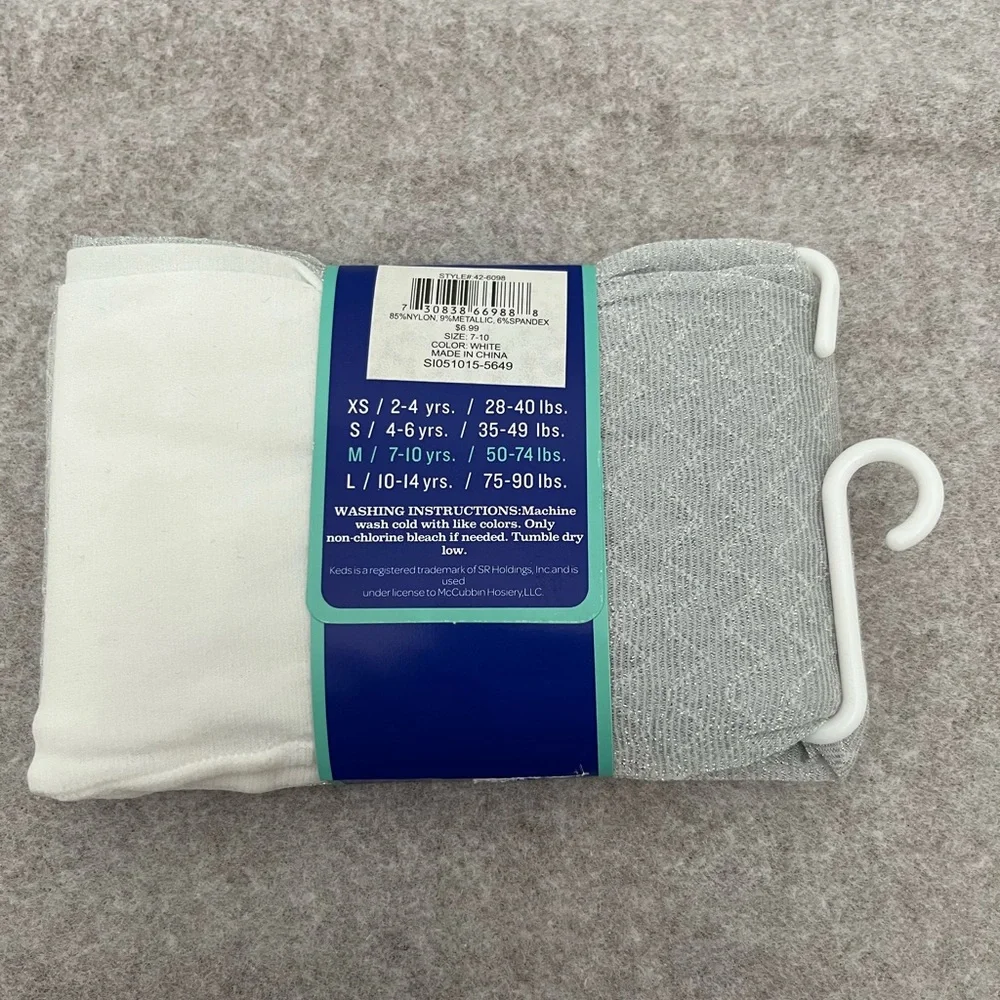 Keds Light Silver Lightweight Footed Tights Girl’s Size M NWT